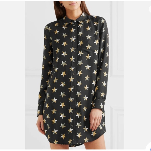 Equipment Dresses & Skirts - Equipment Femme Dress Women XS Black Brett Star Print Silk Shirt Dress